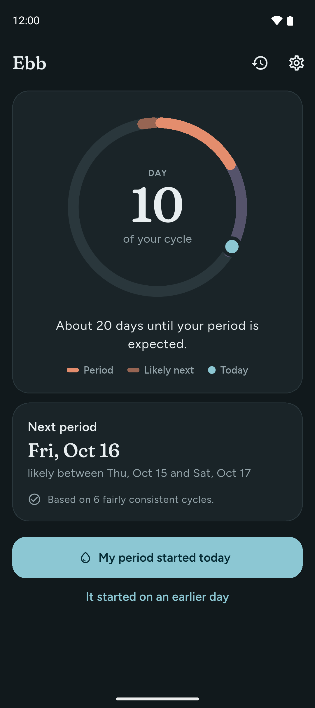 Home screen in dark mode