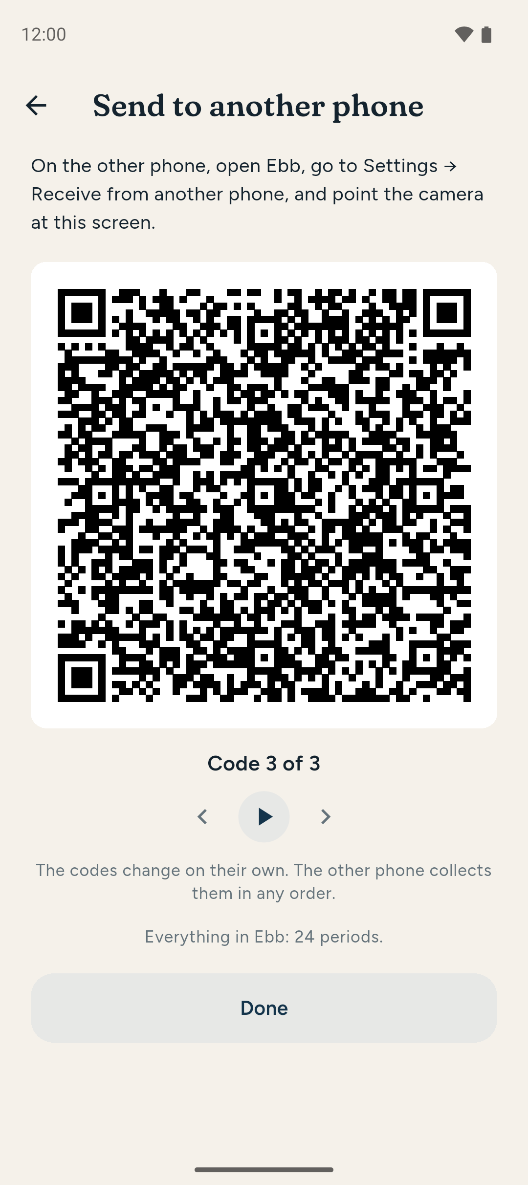 Sending history to another phone as QR codes